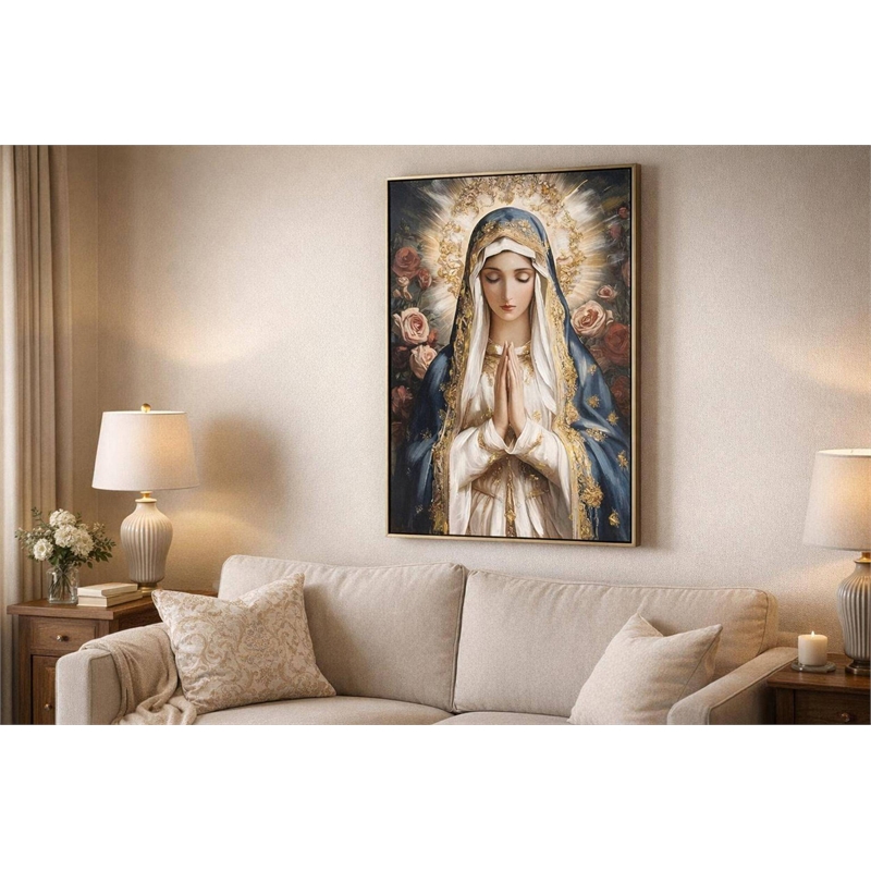 Pemberly Row Devotional Portrait Canvas with Gold Accents in Blue Frame