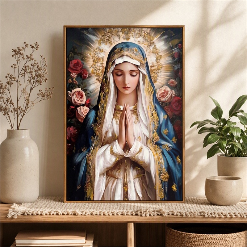 Pemberly Row Devotional Portrait Canvas with Gold Accents in Blue Frame