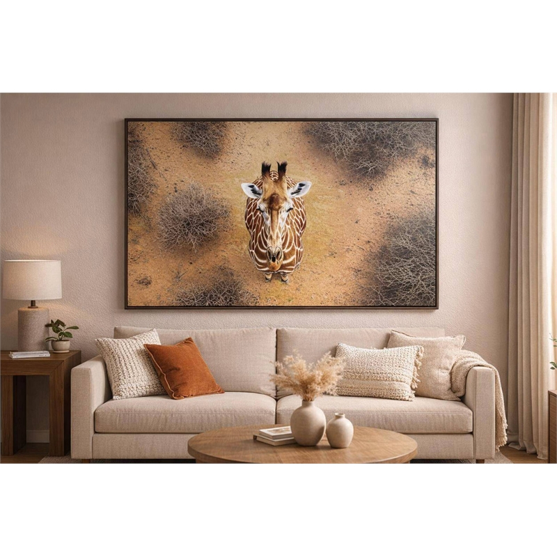 Pemberly Row Savanna Gaze Hand-Embellished Canvas Wall Art with Frame in Brown