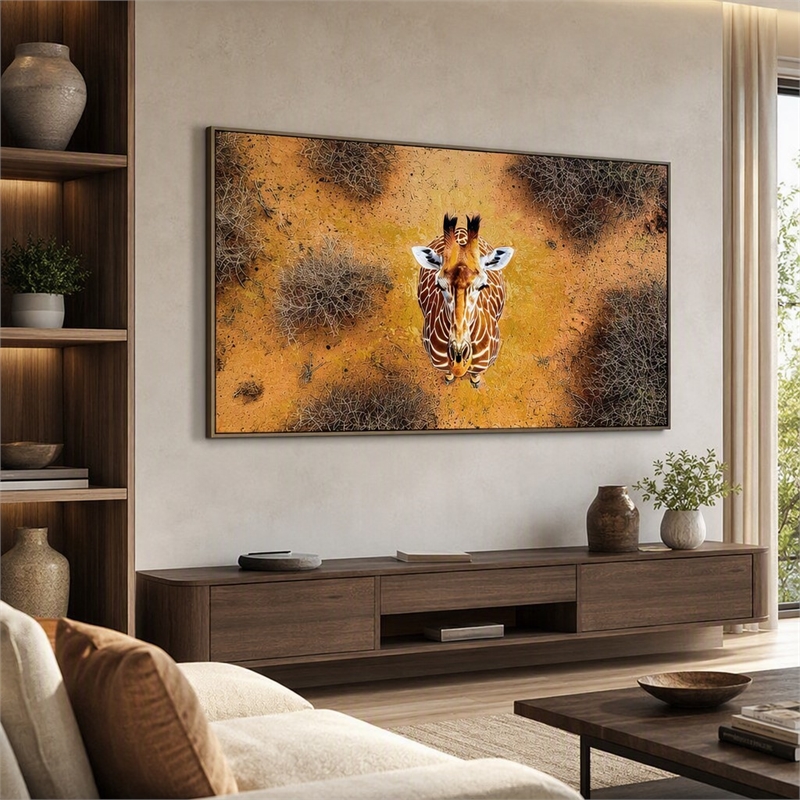 Pemberly Row Savanna Gaze Hand-Embellished Canvas Wall Art with Frame in Brown