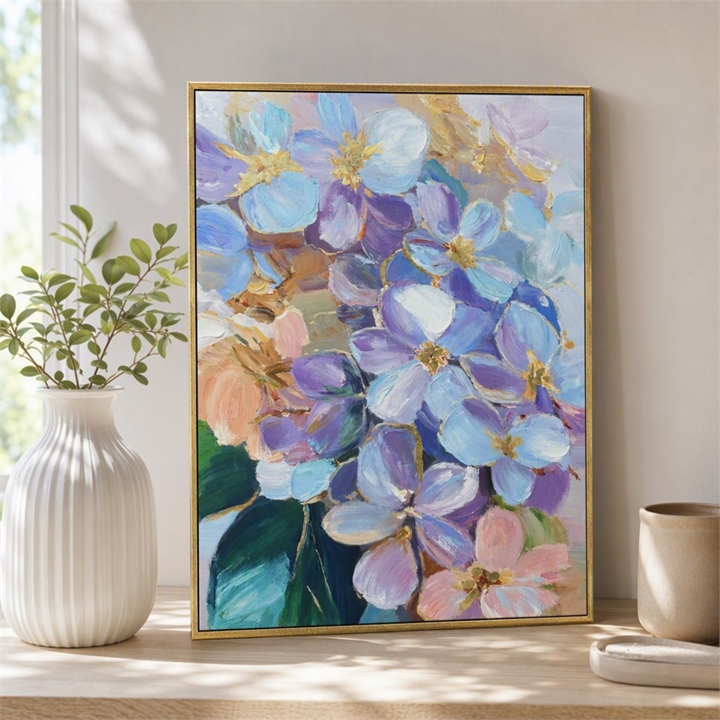 Pemberly Row Hand-Embellished Floral Canvas Wall Art with Frame - 40