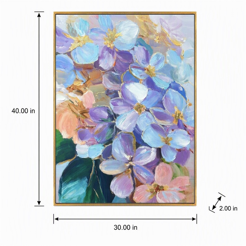 Pemberly Row Hand-Embellished Floral Canvas Wall Art with Frame - 40