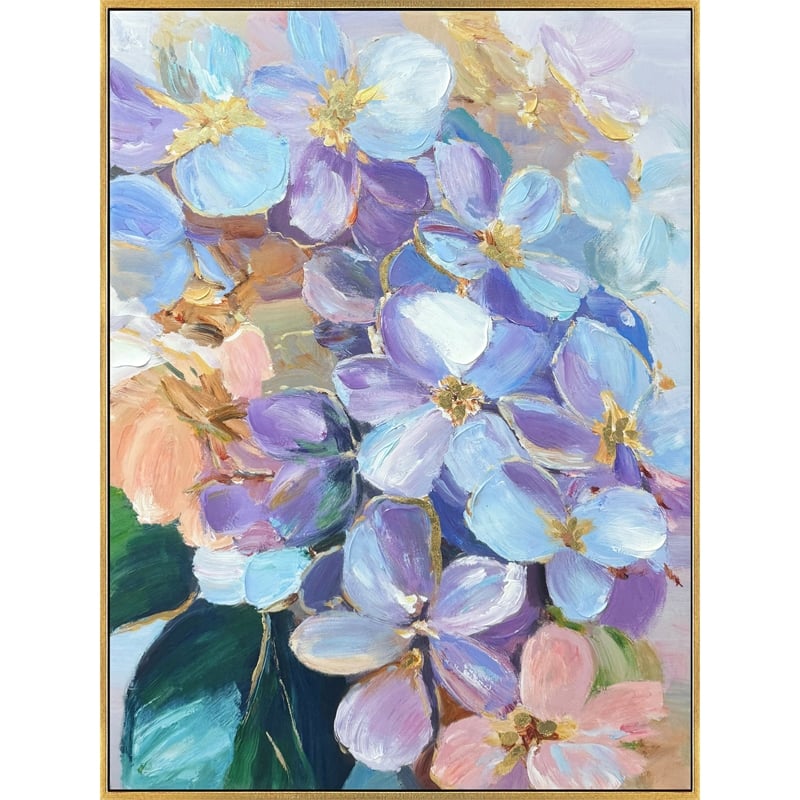 Pemberly Row Hand-Embellished Floral Canvas Wall Art with Frame - 40