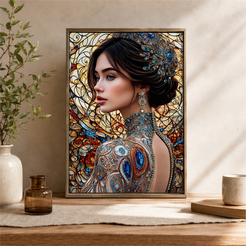 Pemberly Row Jeweled Reverie Gloss Canvas Art in Blue and Brown