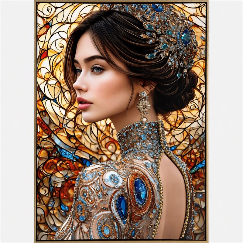 Pemberly Row Jeweled Reverie Gloss Canvas Art in Blue and Brown