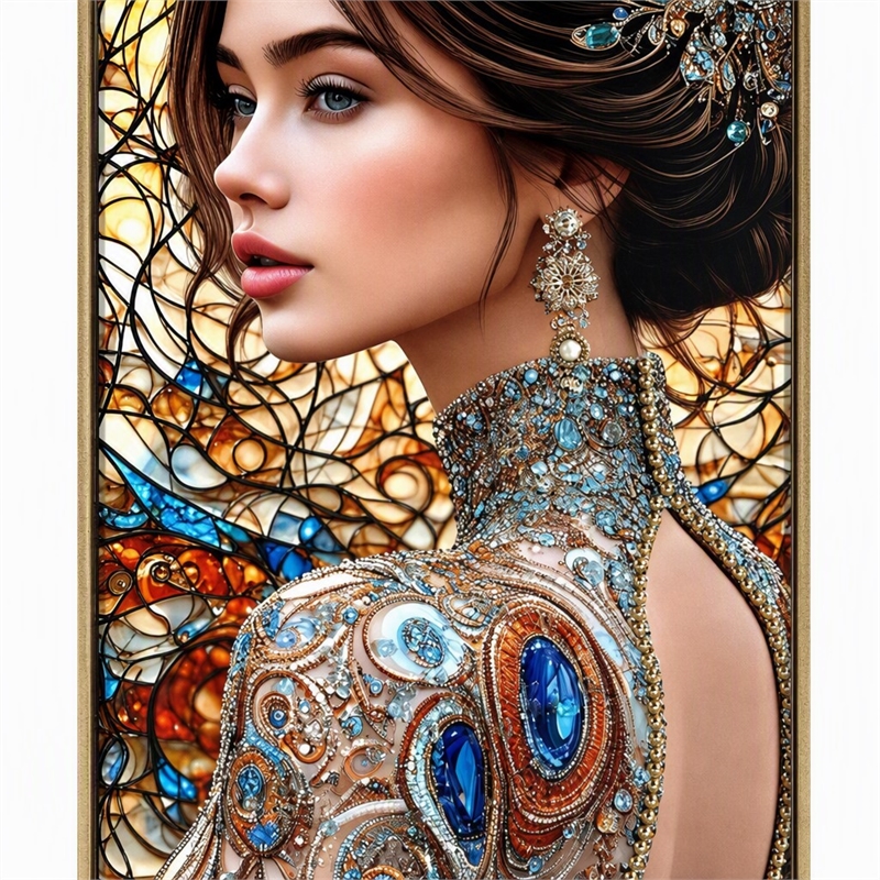 Pemberly Row Jeweled Reverie Gloss Canvas Art in Blue and Brown