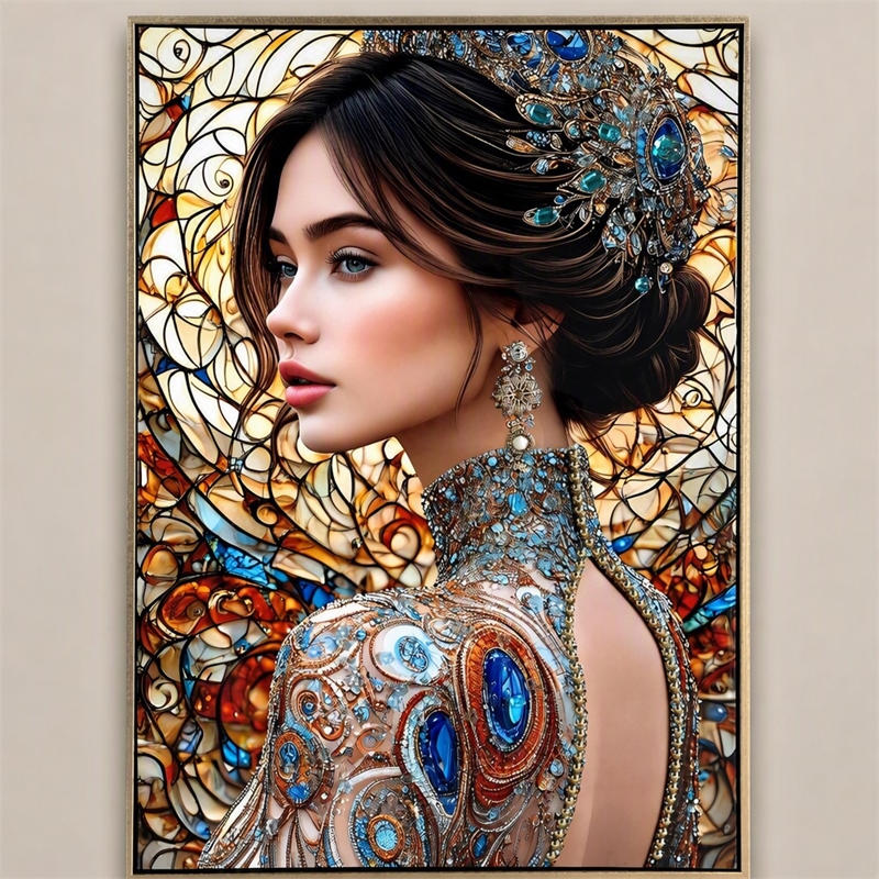 Pemberly Row Jeweled Reverie Gloss Canvas Art in Blue and Brown