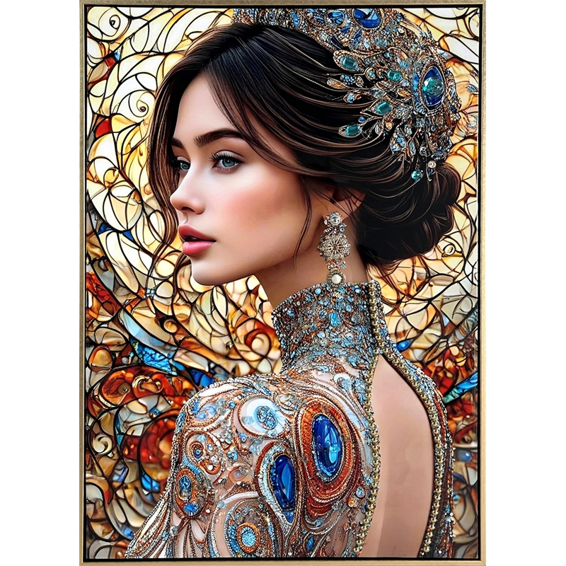 Pemberly Row Jeweled Reverie Gloss Canvas Art in Blue and Brown