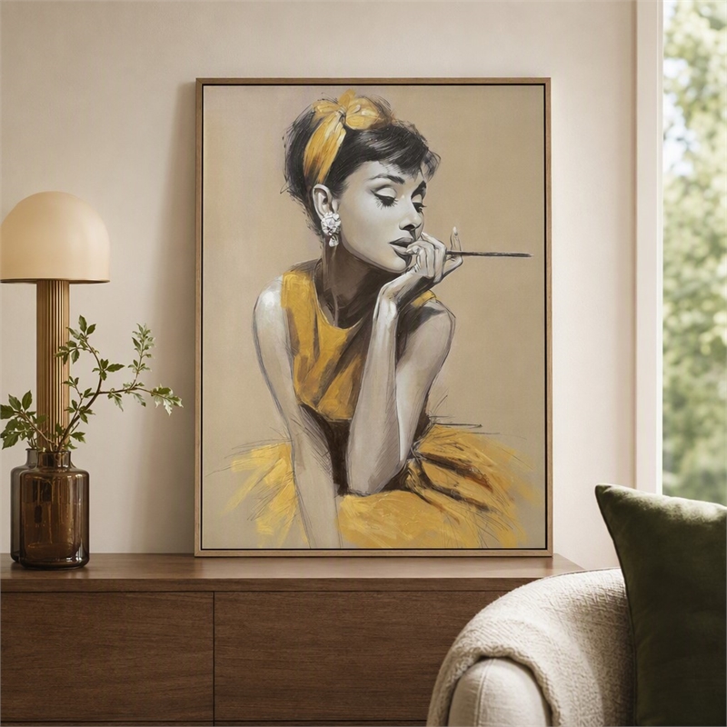 Pemberly Row Golden Muse Hand-Embellished Canvas Art in Gold Finish