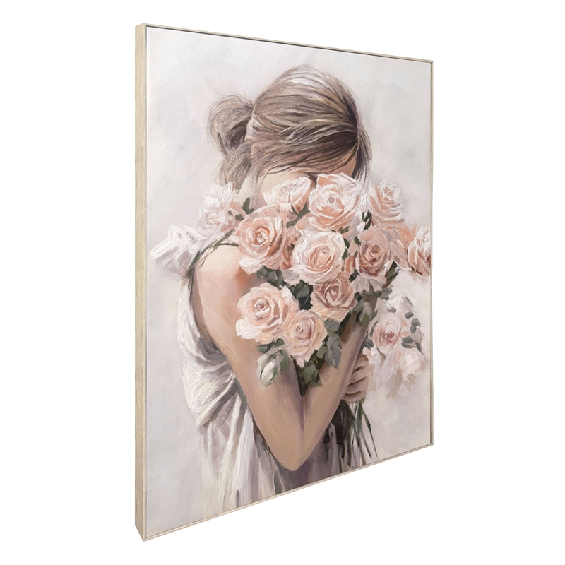 Pemberly Row Roses Embrace Hand-Embellished Canvas Art in Blush Finish