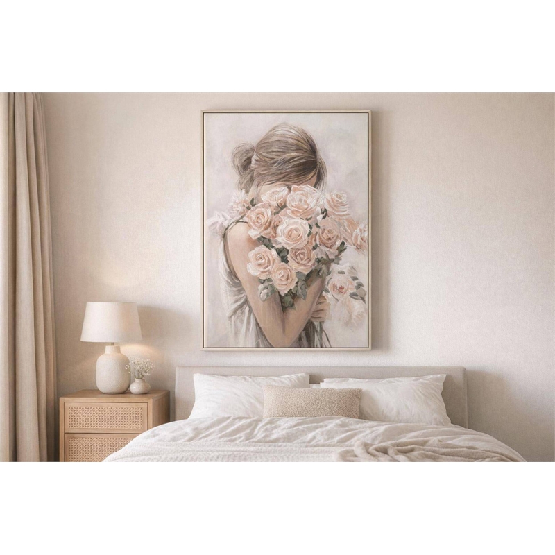Pemberly Row Roses Embrace Hand-Embellished Canvas Art in Blush Finish