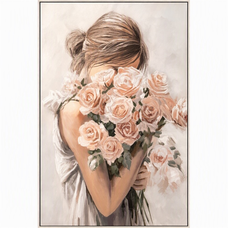 Pemberly Row Roses Embrace Hand-Embellished Canvas Art in Blush Finish