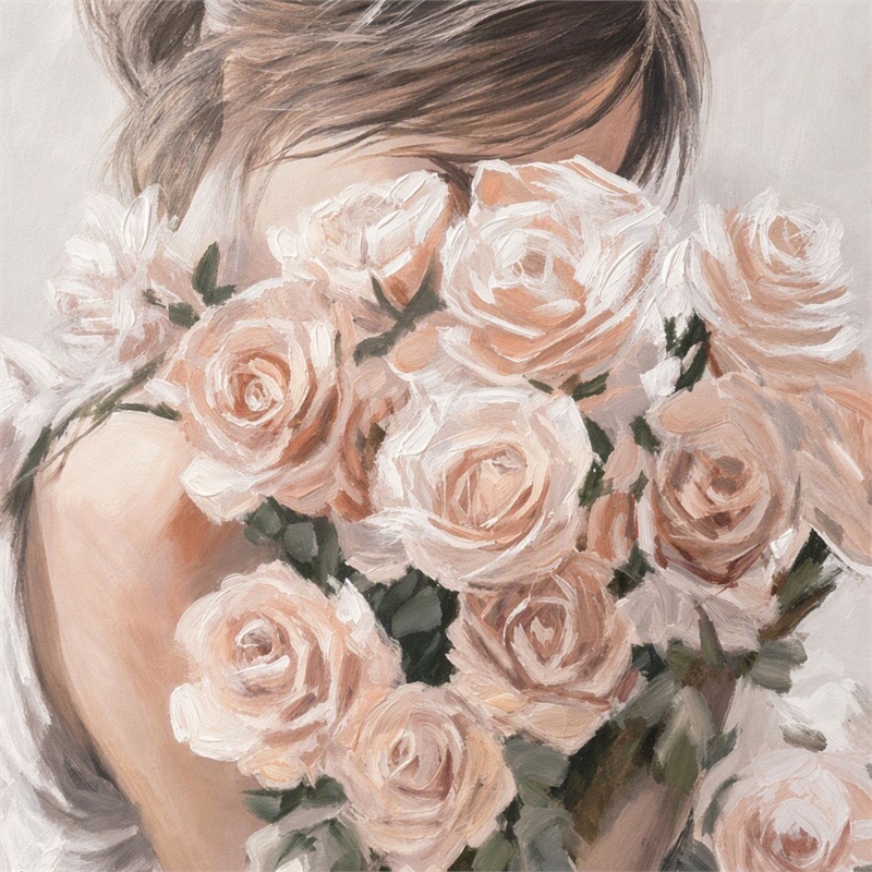 Pemberly Row Roses Embrace Hand-Embellished Canvas Art in Blush Finish