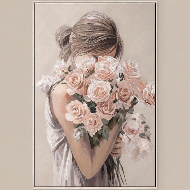 Pemberly Row Roses Embrace Hand-Embellished Canvas Art in Blush Finish