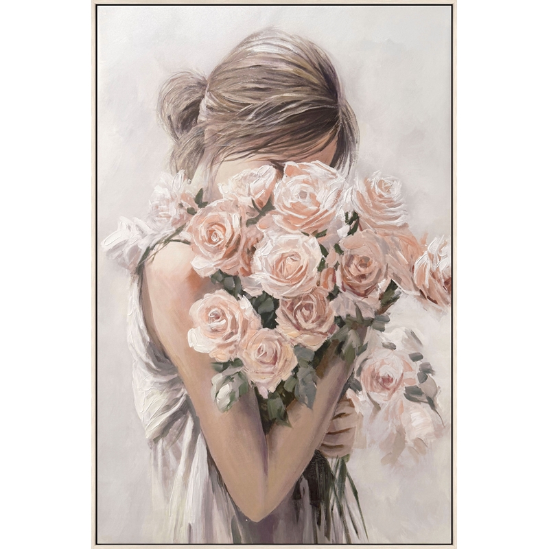 Pemberly Row Roses Embrace Hand-Embellished Canvas Art in Blush Finish