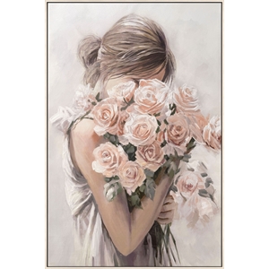 Pemberly Row Roses Embrace Hand-Embellished Canvas Art in Blush Finish