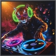 Pemberly Row Multicolor LED Neon Tiger DJ Canvas Wall Art with Wood Frame