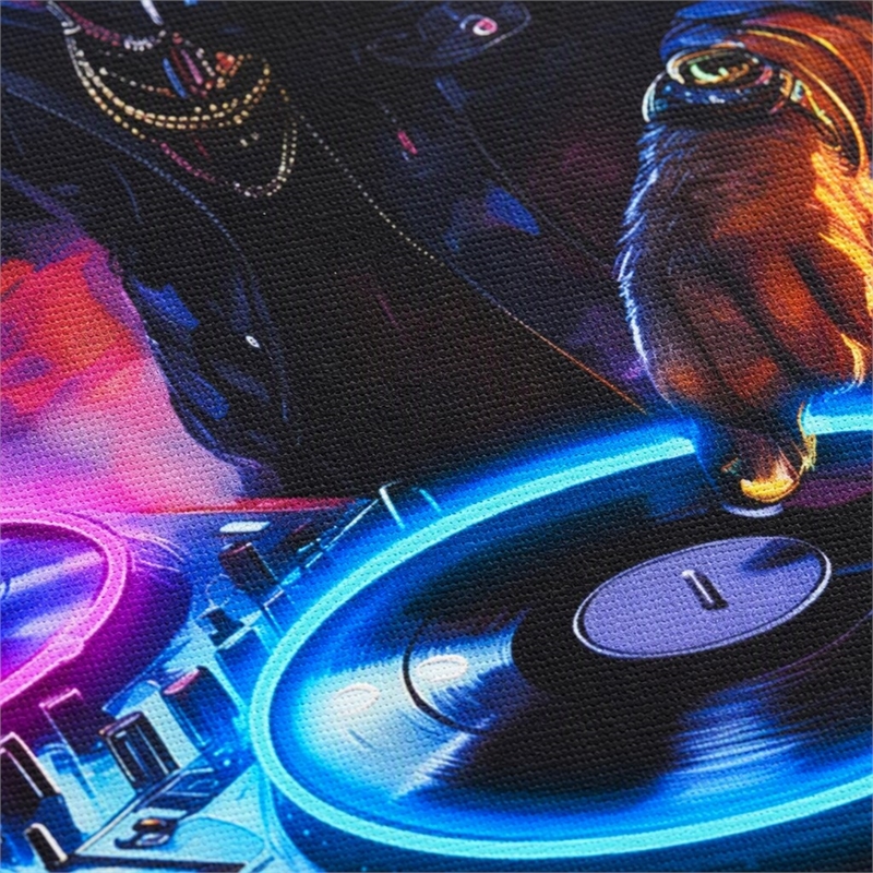 Pemberly Row Multicolor LED Neon Tiger DJ Canvas Wall Art with Wood Frame