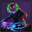 Pemberly Row Multicolor LED Neon Tiger DJ Canvas Wall Art with Wood Frame