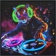 Pemberly Row Multicolor LED Neon Tiger DJ Canvas Wall Art with Wood Frame