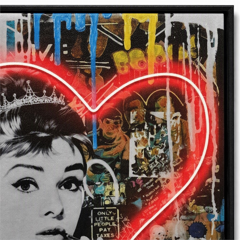 Pemberly Row Multicolor LED Neon Hearts Canvas Wall Art with Wood Frame