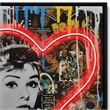 Pemberly Row Multicolor LED Neon Hearts Canvas Wall Art with Wood Frame