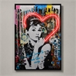Pemberly Row Multicolor LED Neon Hearts Canvas Wall Art with Wood Frame