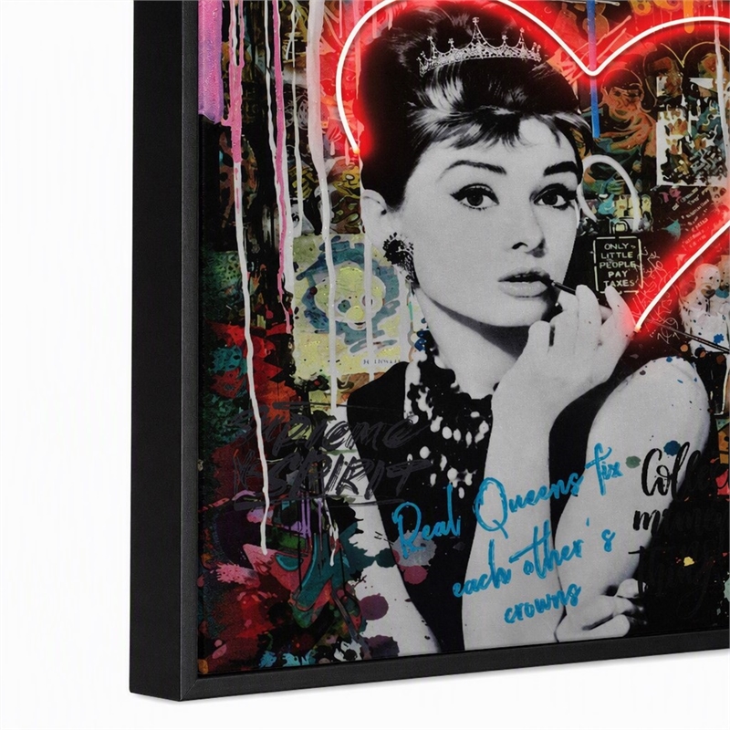 Pemberly Row Multicolor LED Neon Hearts Canvas Wall Art with Wood Frame