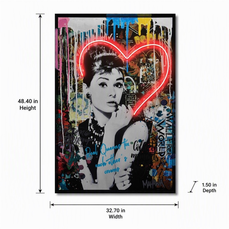 Pemberly Row Multicolor LED Neon Hearts Canvas Wall Art with Wood Frame