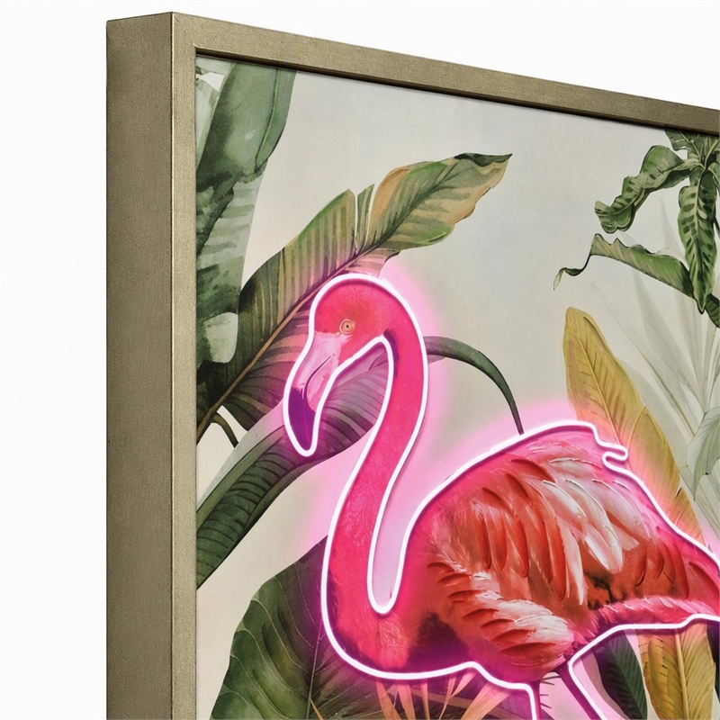 Pemberly Row Neon Flamingo Tropical Multi-Color Canvas Wall Art