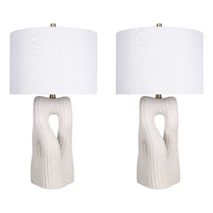 Pemberly Row Eclipse Harmony Ceramic Table Lamps Set of 2 in White