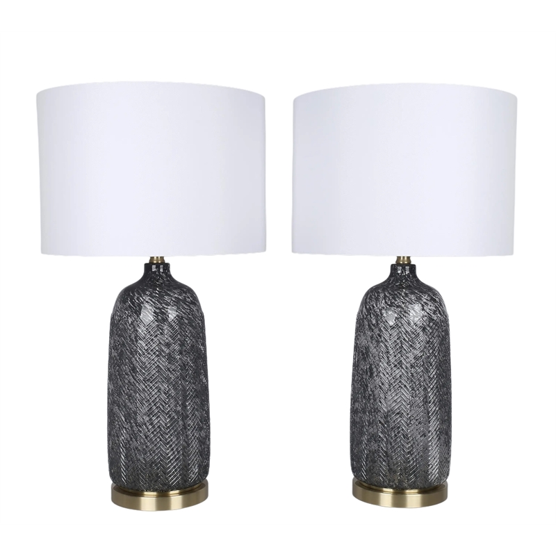 Pemberly Row Midnight Weave Art Glass Table Lamp with Gold Accents
