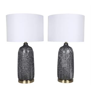 Pemberly Row Midnight Weave Art Glass Table Lamp with Gold Accents