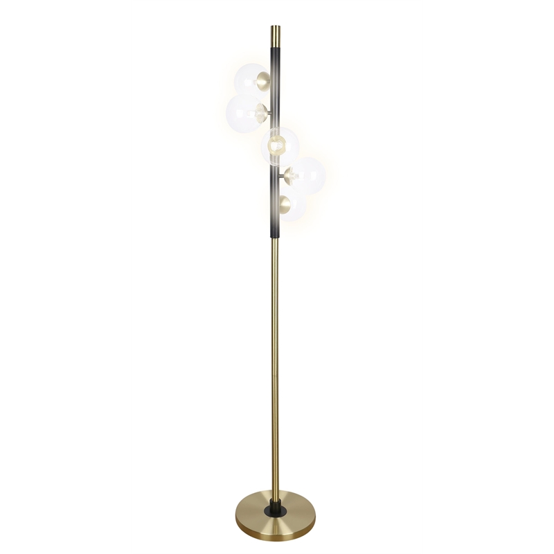 Pemberly Row Orbit Metal Floor Lamp with Matte Black and Soft Gold Accents