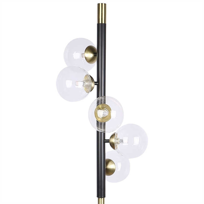 Pemberly Row Orbit Metal Floor Lamp with Matte Black and Soft Gold Accents