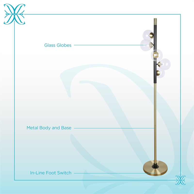 Pemberly Row Orbit Metal Floor Lamp with Matte Black and Soft Gold Accents