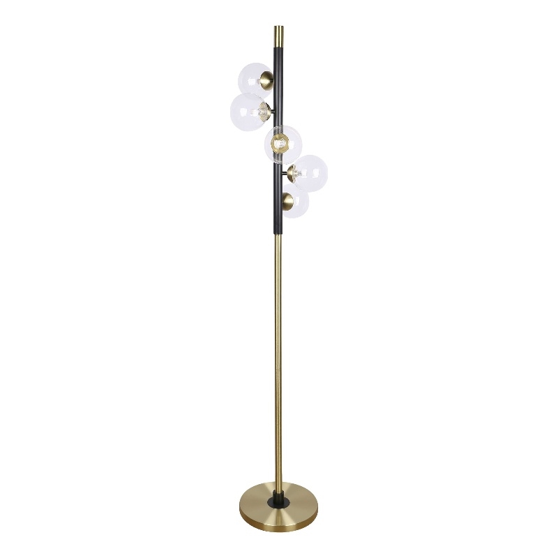 Pemberly Row Orbit Metal Floor Lamp with Matte Black and Soft Gold Accents