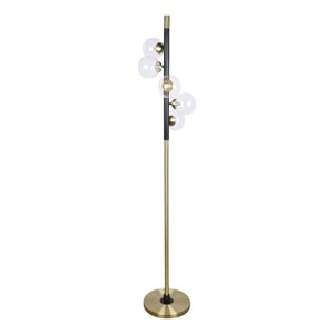Pemberly Row Orbit Metal Floor Lamp with Matte Black and Soft Gold Accents