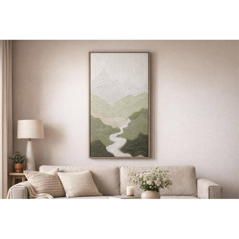 Pemberly Row Verdant Passage I Hand-Painted Abstract Art in Black Frame