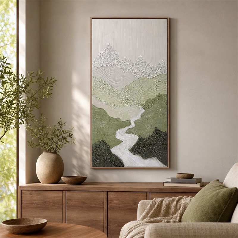 Pemberly Row Verdant Passage I Hand-Painted Abstract Art in Black Frame