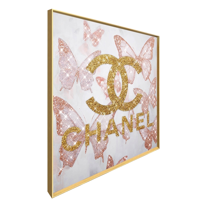 Pemberly Row Glam Flutter II Gloss Canvas Butterfly Art with Gold Frame