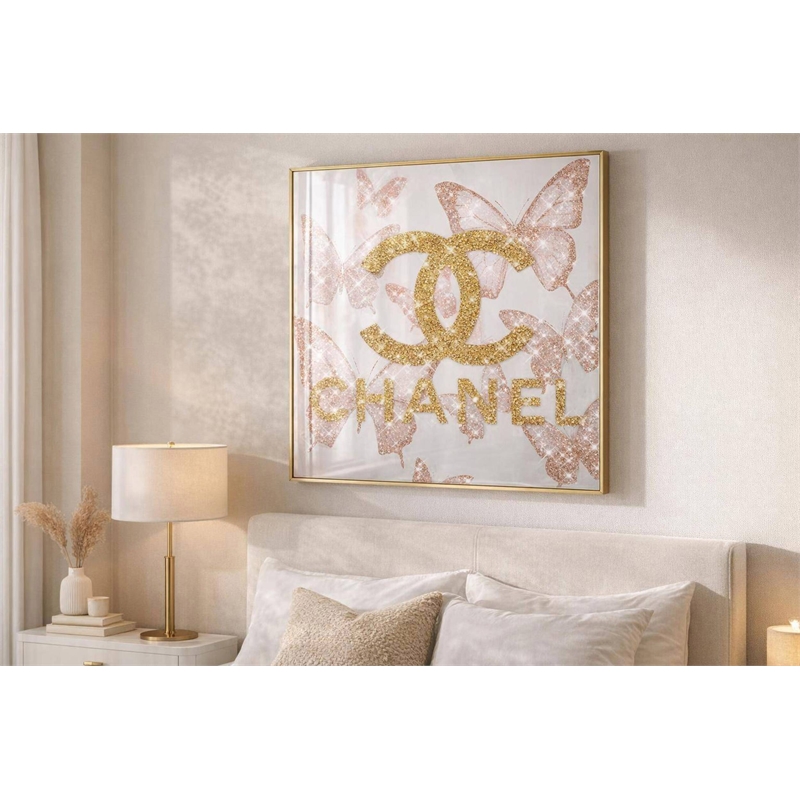 Pemberly Row Glam Flutter II Gloss Canvas Butterfly Art with Gold Frame