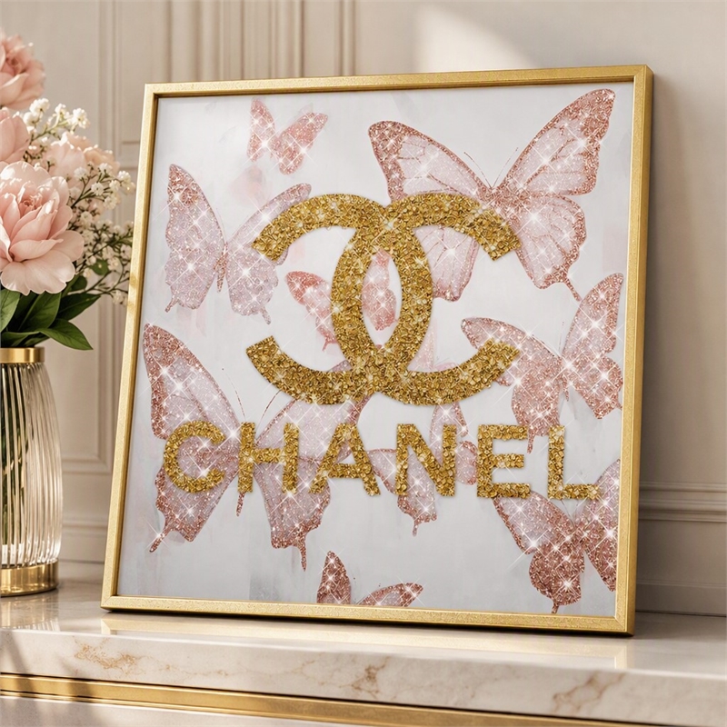 Pemberly Row Glam Flutter II Gloss Canvas Butterfly Art with Gold Frame