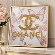 Pemberly Row Glam Flutter II Gloss Canvas Butterfly Art with Gold Frame