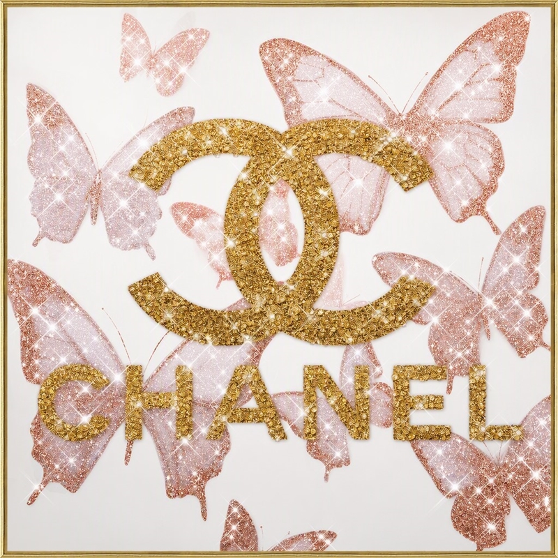 Pemberly Row Glam Flutter II Gloss Canvas Butterfly Art with Gold Frame