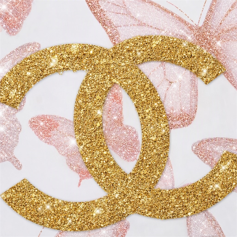 Pemberly Row Glam Flutter II Gloss Canvas Butterfly Art with Gold Frame