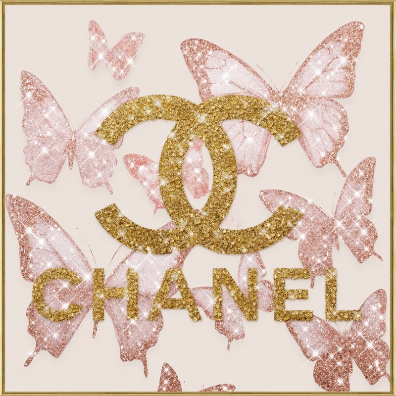 Pemberly Row Glam Flutter II Gloss Canvas Butterfly Art with Gold Frame