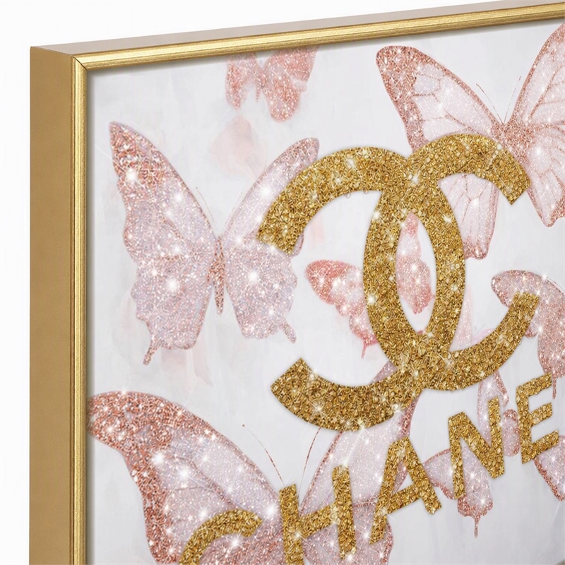 Pemberly Row Glam Flutter II Gloss Canvas Butterfly Art with Gold Frame