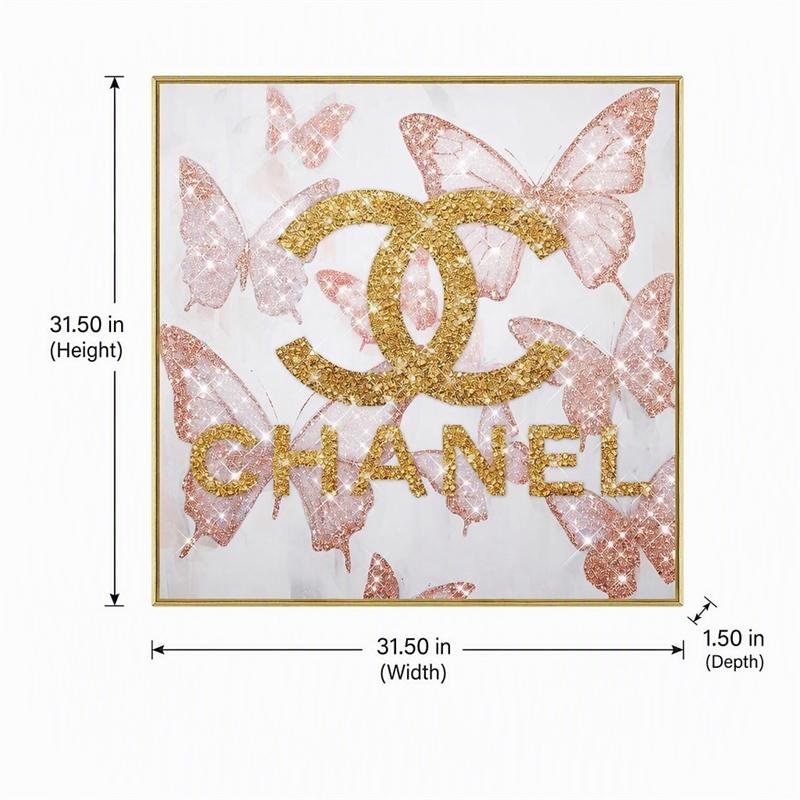 Pemberly Row Glam Flutter II Gloss Canvas Butterfly Art with Gold Frame