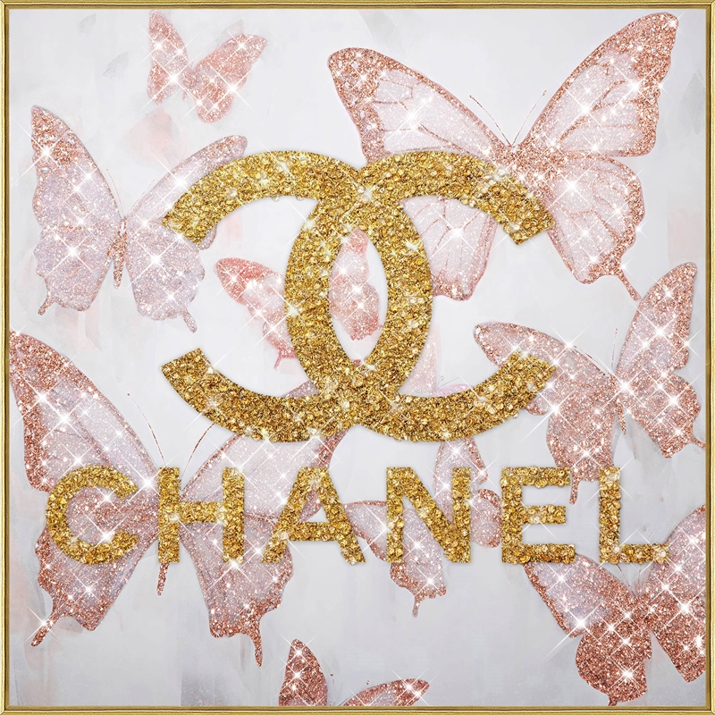 Pemberly Row Glam Flutter II Gloss Canvas Butterfly Art with Gold Frame